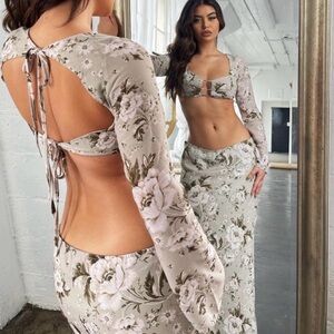 Tigermist Macauley woven open back tie cutout top in macro floral print